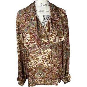 Vintage 90s San Andre Long Sleeve Asymmetrical Shawl Neck Blouse Paisley Sz 12